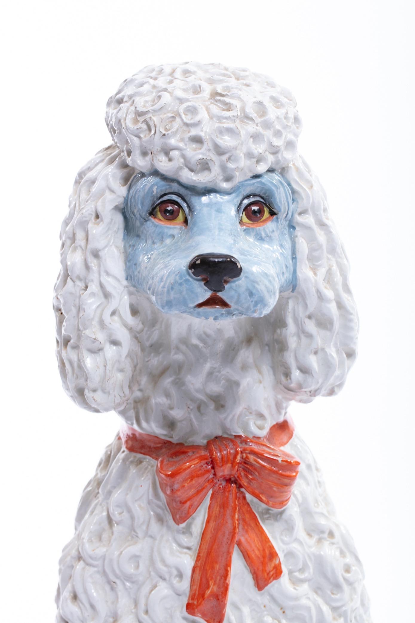 Italian Hollywood Regency Hand Painted Ceramic Poodle, circa 1960 1