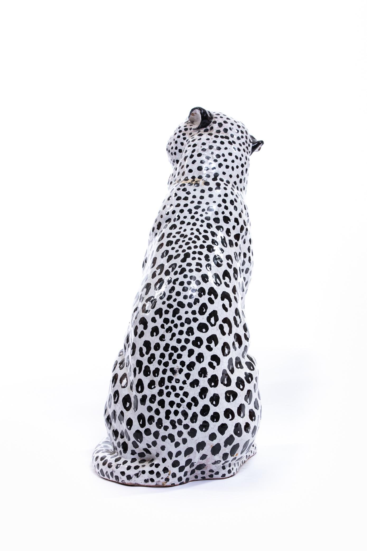 Italian Hollywood Regency Hand Painted Ceramic White Snow Leopard, circa 1960 For Sale 2
