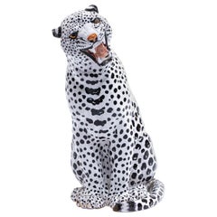 Ceramica italiana Hollywood Regency dipinta a mano, Leopardo delle nevi, 1960 circa