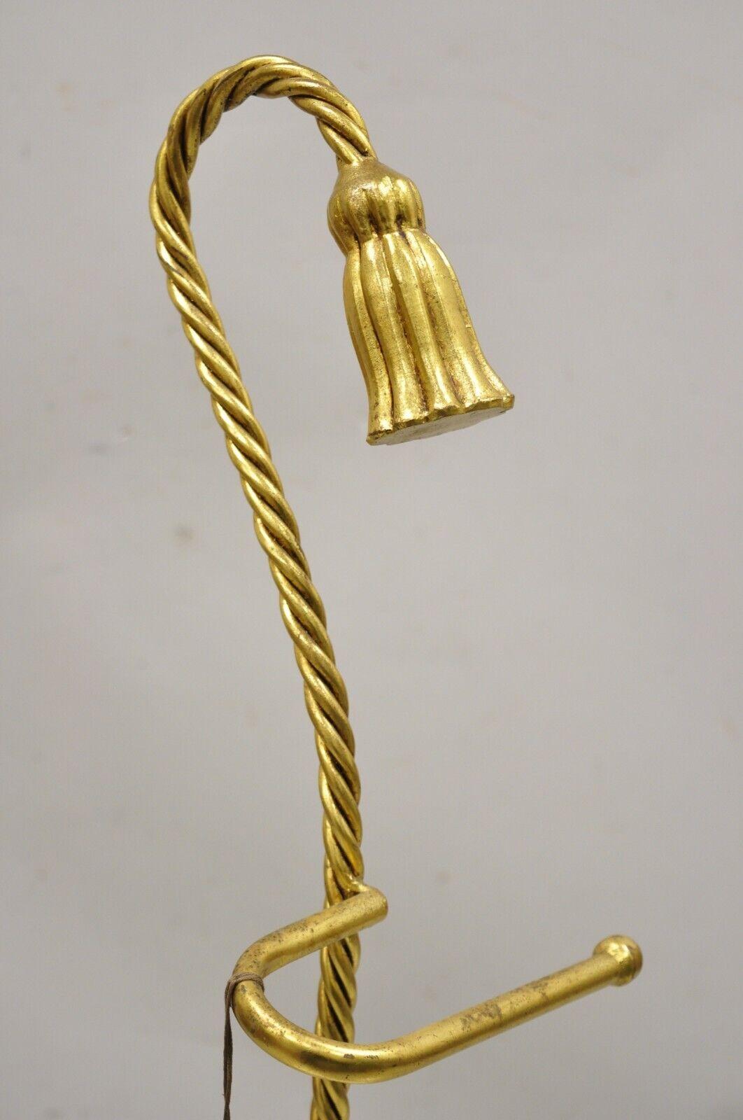 Italian Hollywood Regency Iron Rope and Tassel Marble Base Toilet Paper Holder In Good Condition In Philadelphia, PA