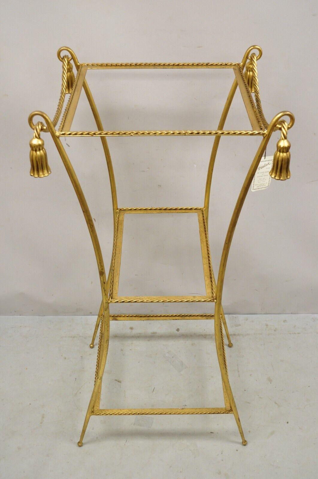 Italian Hollywood Regency Iron Rope Tassel Gold 3 Tier Display Stand Pedestal For Sale 6