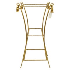 Vintage Italian Hollywood Regency Iron Rope Tassel Gold 3 Tier Display Stand Pedestal