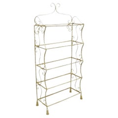 Italian Hollywood Regency Iron Rope Tassel Silver Gold 5 Tier Etagere Bookcase