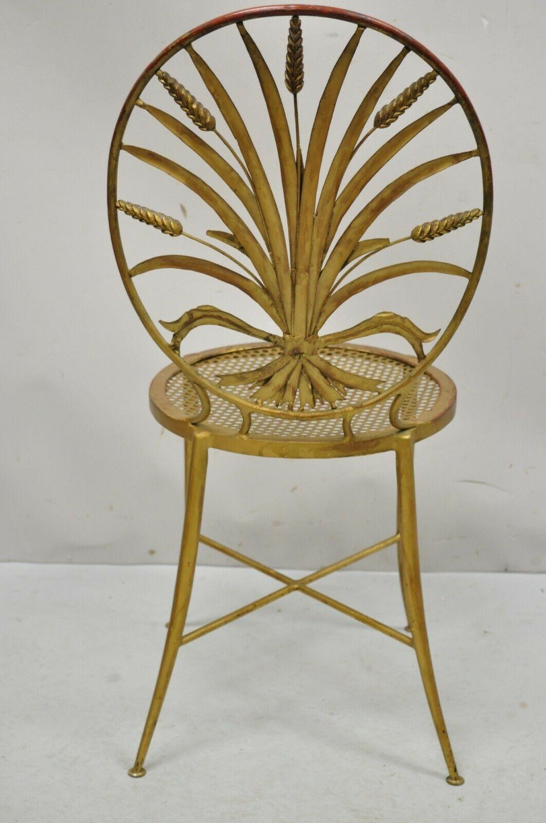 Italian Hollywood Regency Iron Tole Metal Gold Gilt Wheat Sheaf Salvadori Chair For Sale 6