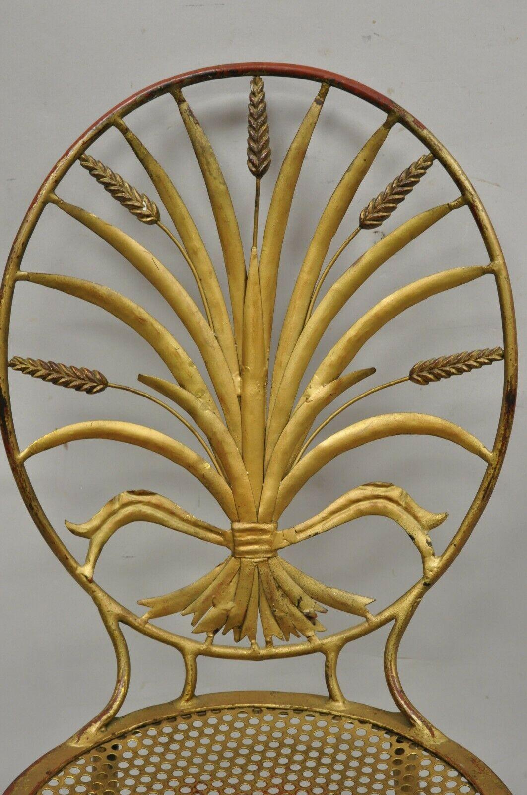 Italian Hollywood Regency Iron Tole Metal Gold Gilt Wheat Sheaf Salvadori Chair For Sale 7