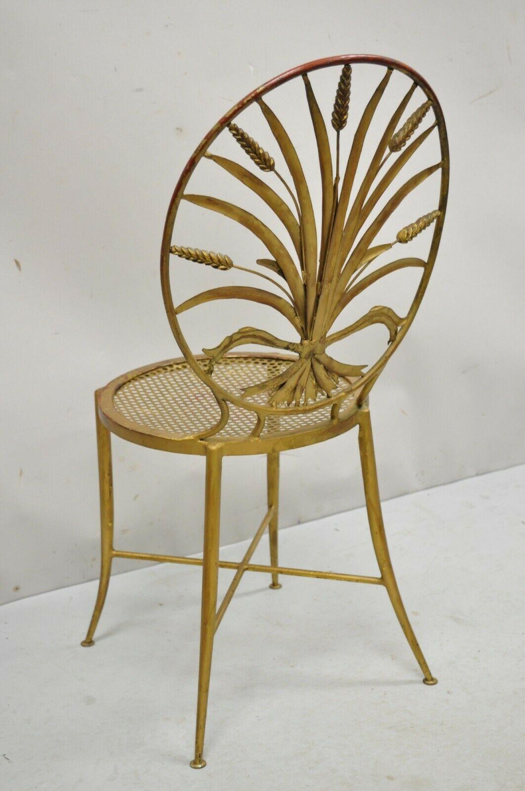 Italian Hollywood Regency Iron Tole Metal Gold Gilt Wheat Sheaf Salvadori Chair For Sale 8
