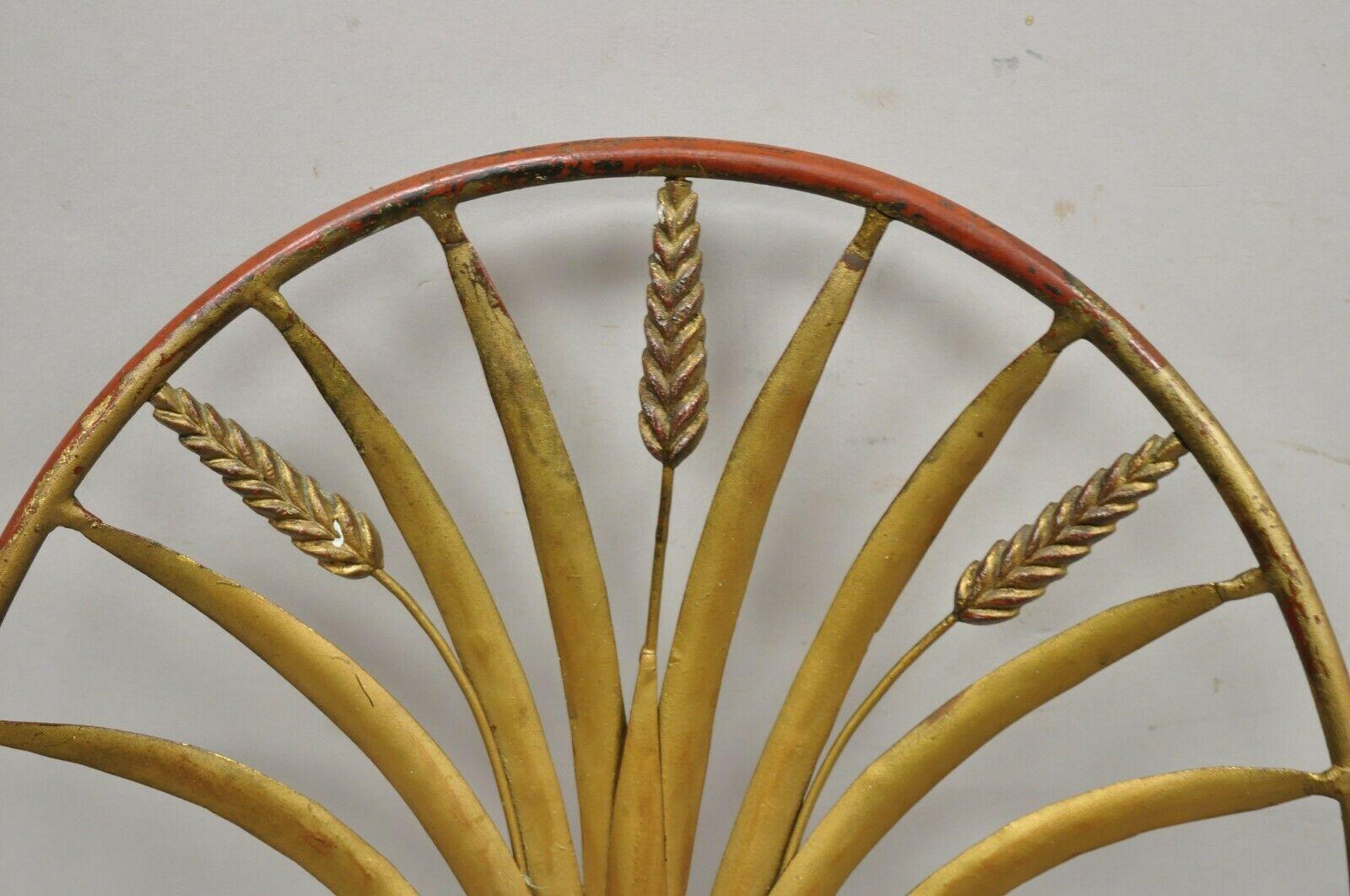 Italian Hollywood Regency Iron Tole Metal Gold Gilt Wheat Sheaf Salvadori Chair 3