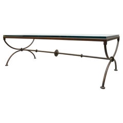 Italian Hollywood Regency Iron X- Frame Glass Top Rectangular Coffee Table