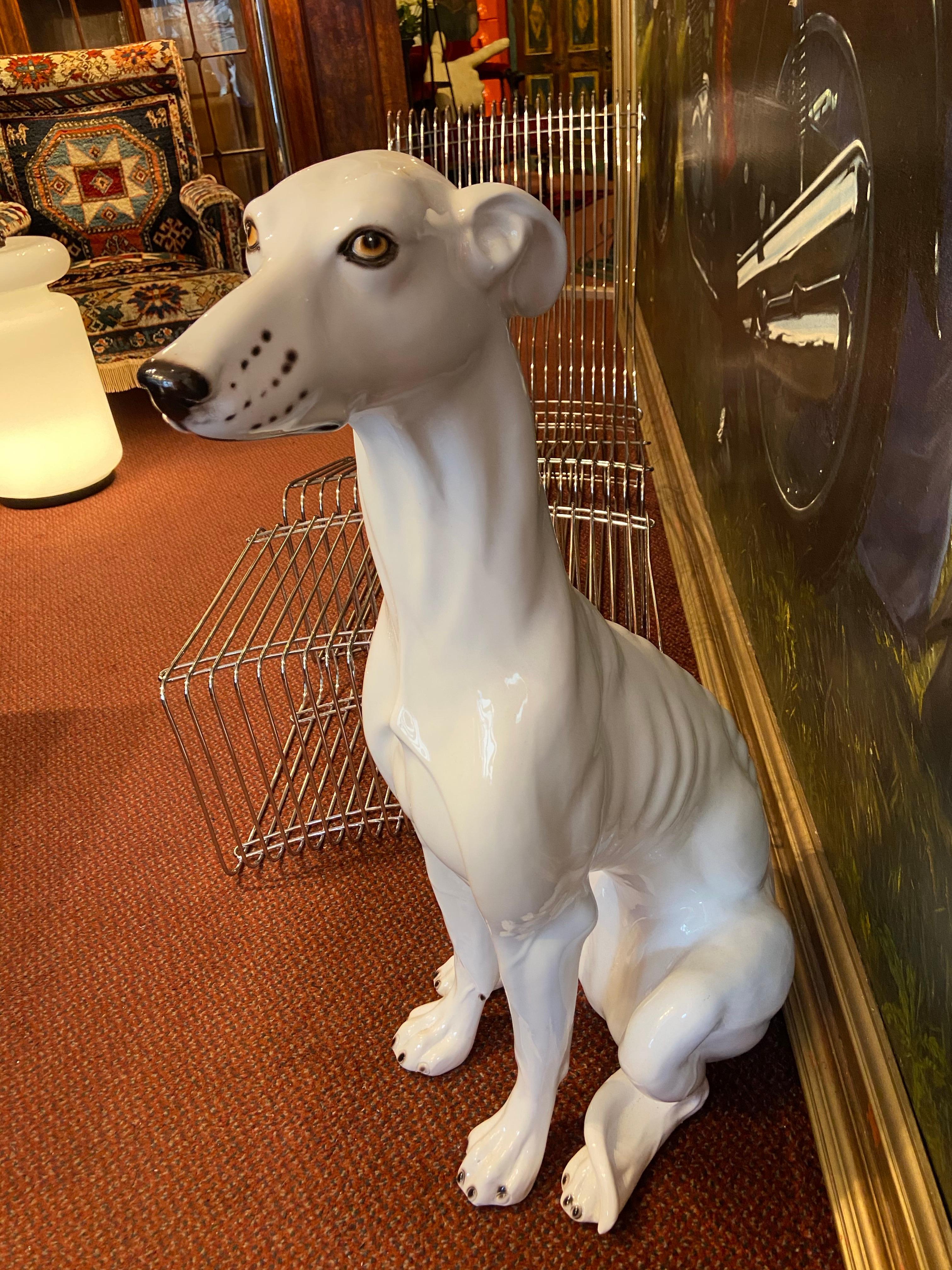 Mid-Century Modern Italian Hollywood Regency Life-Size Mid-Century Ceramic Greyhound For Sale