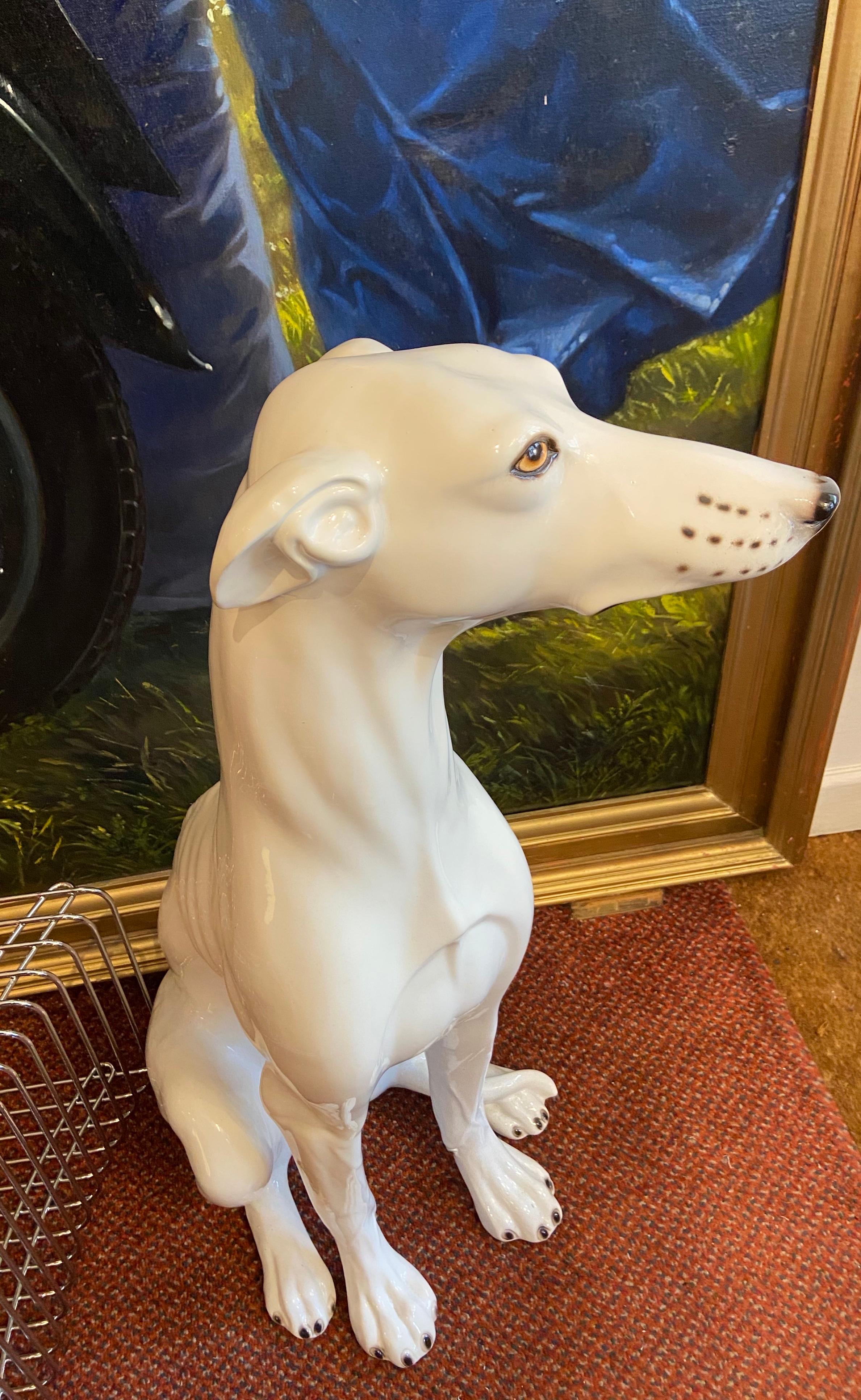 Glazed Italian Hollywood Regency Life-Size Mid-Century Ceramic Greyhound For Sale