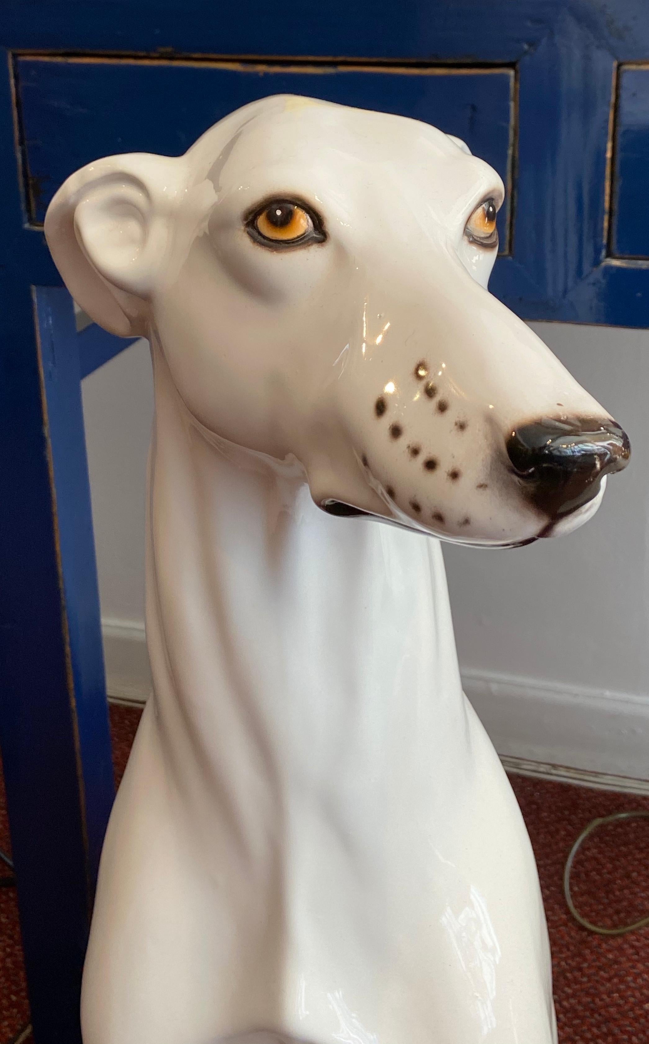 Italian Hollywood Regency Life-Size Mid-Century Ceramic Greyhound In Excellent Condition For Sale In Tetbury, GB