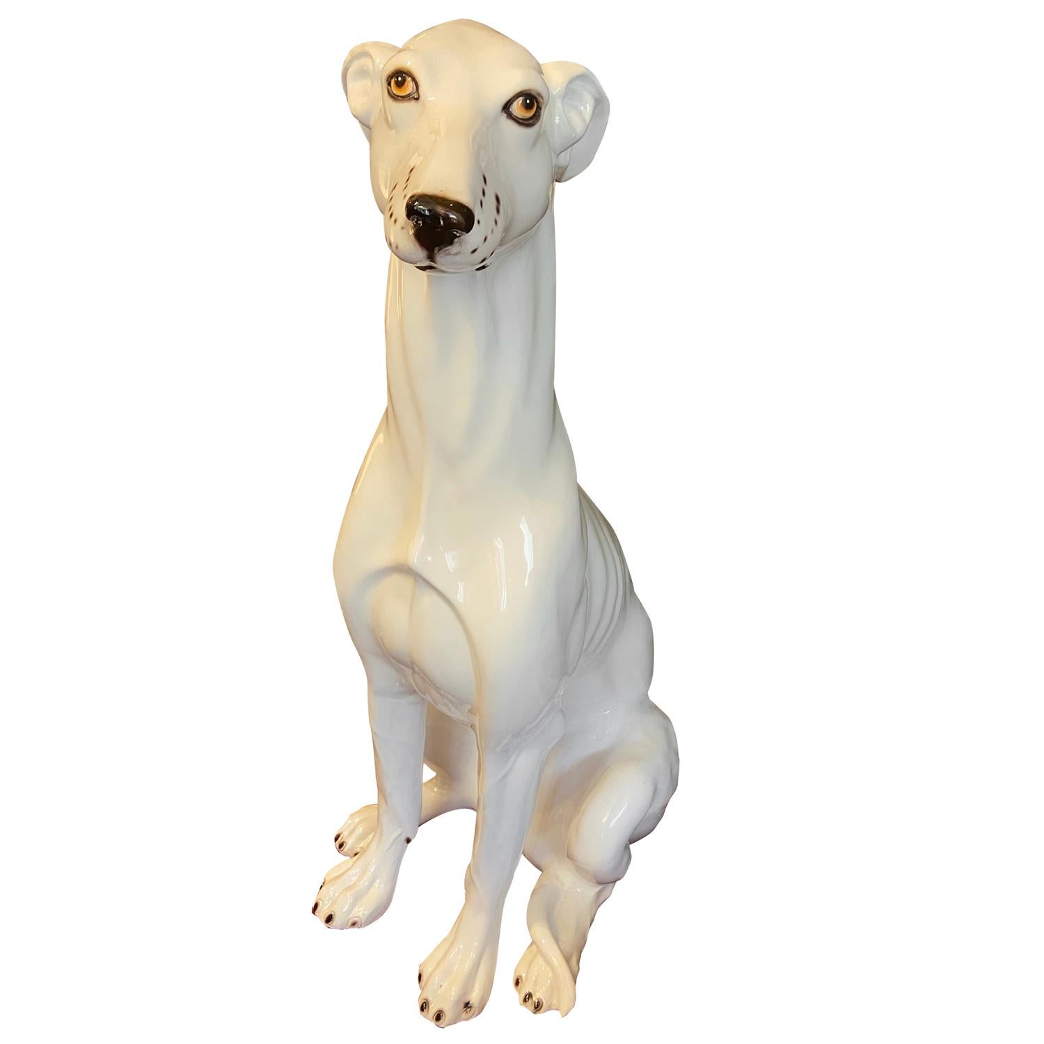 Italian Hollywood Regency Life-Size Mid-Century Ceramic Greyhound For Sale