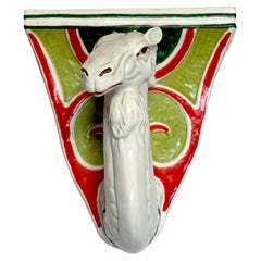 Italian Hollywood Regency Majolica Camel Head Wall Bracket / Shelf. Circa 1970s