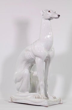 Italian Hollywood Regency Majolica Whippet Statue