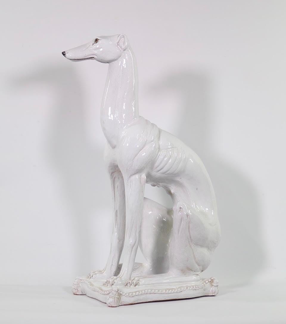 Italian Hollywood Regency Majolica Whippet Statue 3