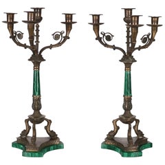 Italian Hollywood Regency Malachite Candelabras