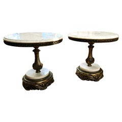 Italian Hollywood Regency Marble & Brass End Tables after Maison Jansen