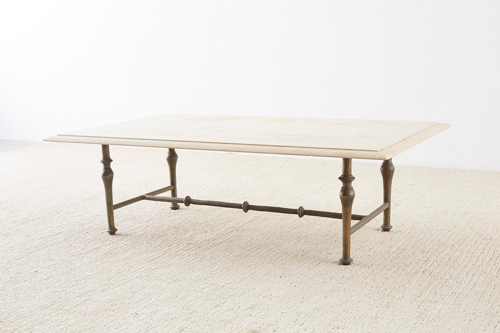 20th Century Italian Hollywood Regency Marble-Top Brass Cocktail Table
