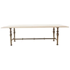 Italian Hollywood Regency Marble-Top Brass Cocktail Table