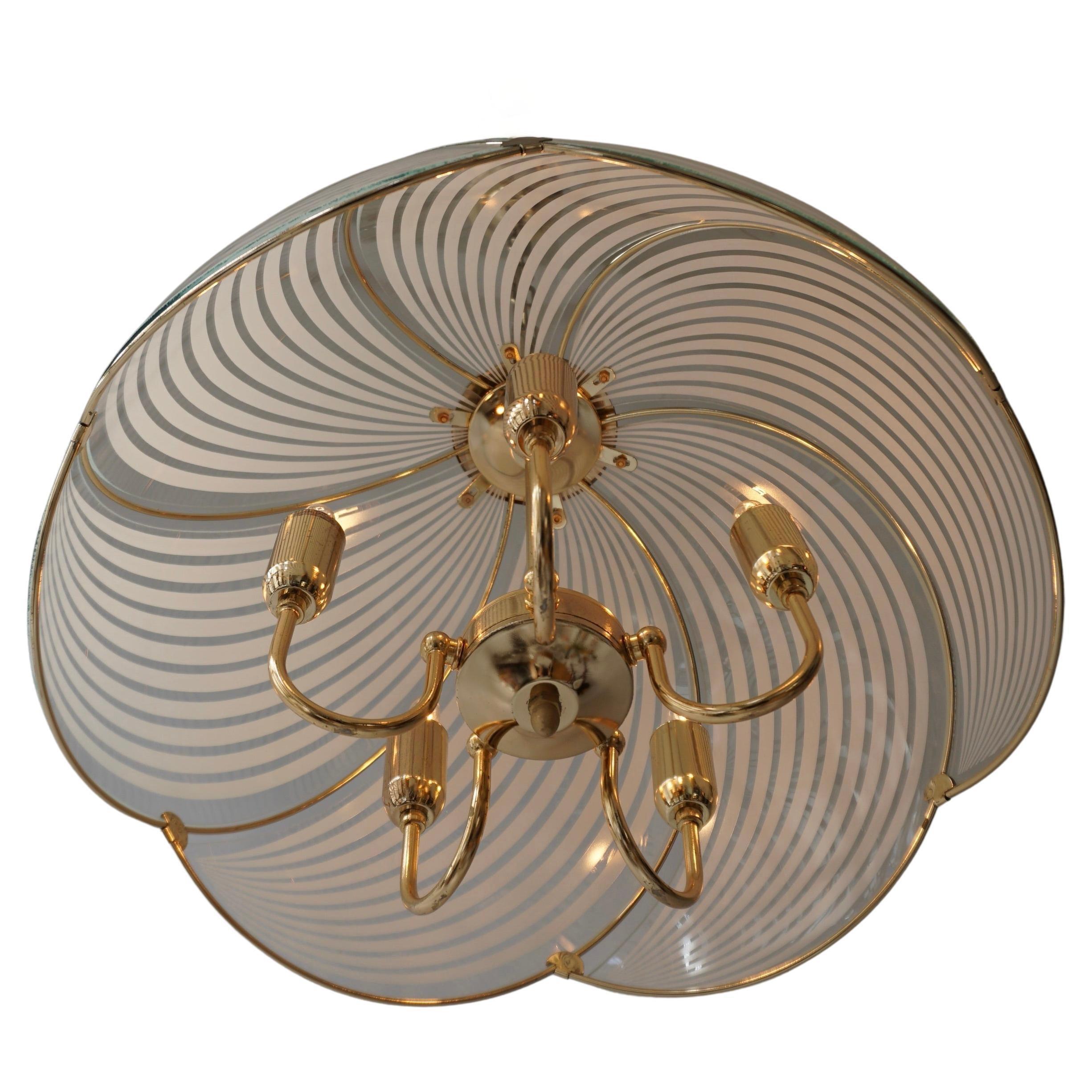 Two Italian Hollywood Regency Murano Glass and Brass Ceiling Light In Good Condition For Sale In Antwerp, BE