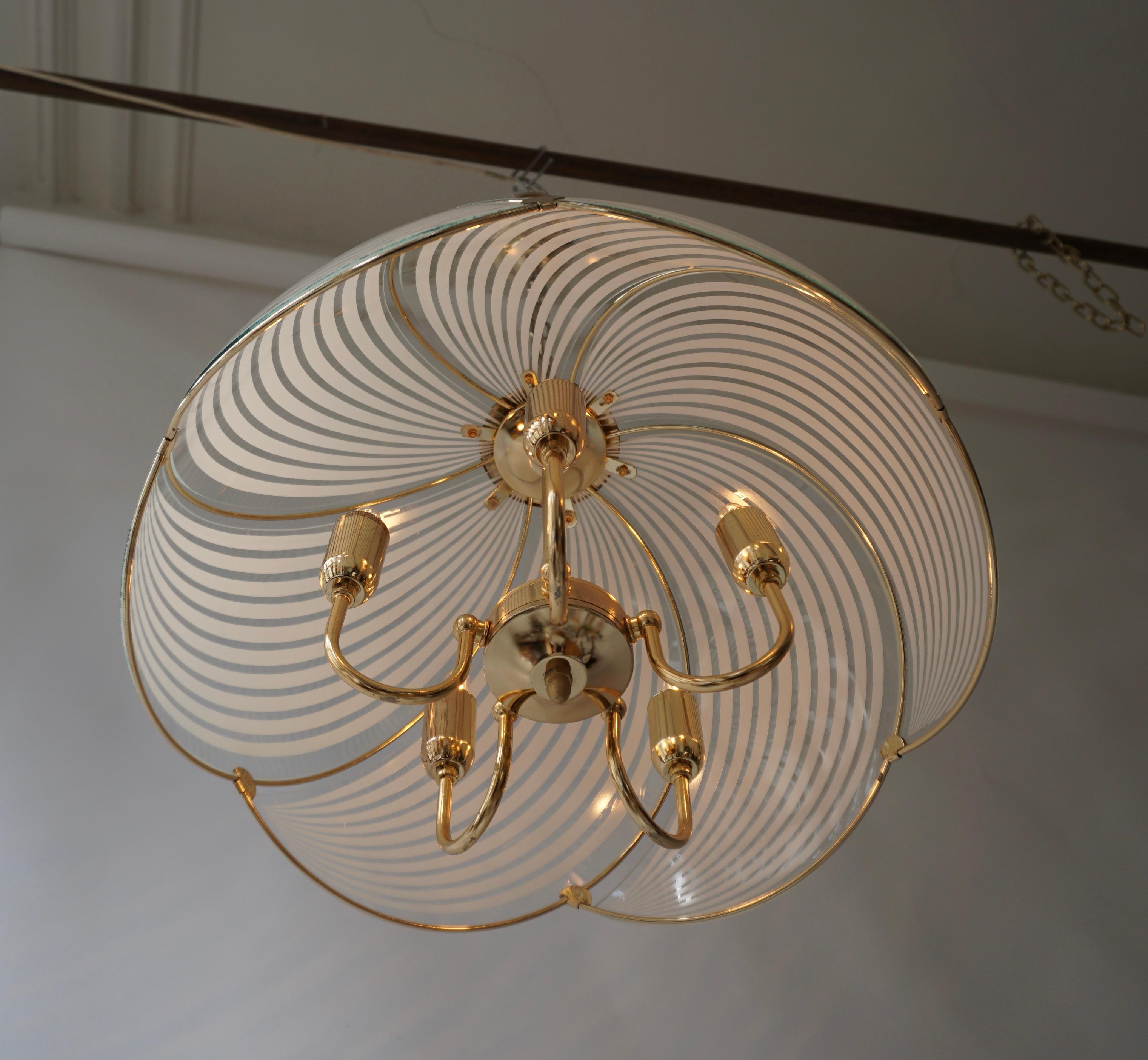 20th Century Two Italian Hollywood Regency Murano Glass and Brass Ceiling Light For Sale