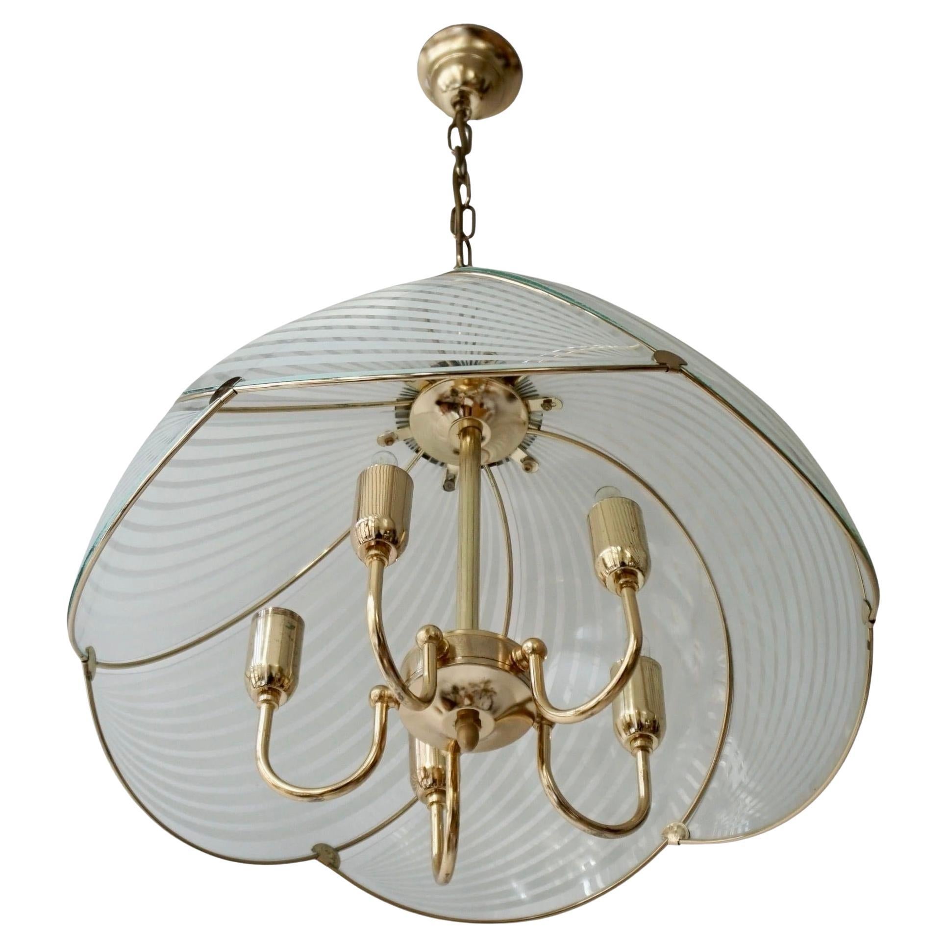 Two Italian Hollywood Regency Murano Glass and Brass Ceiling Light For Sale