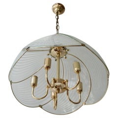 Retro Two Italian Hollywood Regency Murano Glass and Brass Ceiling Light