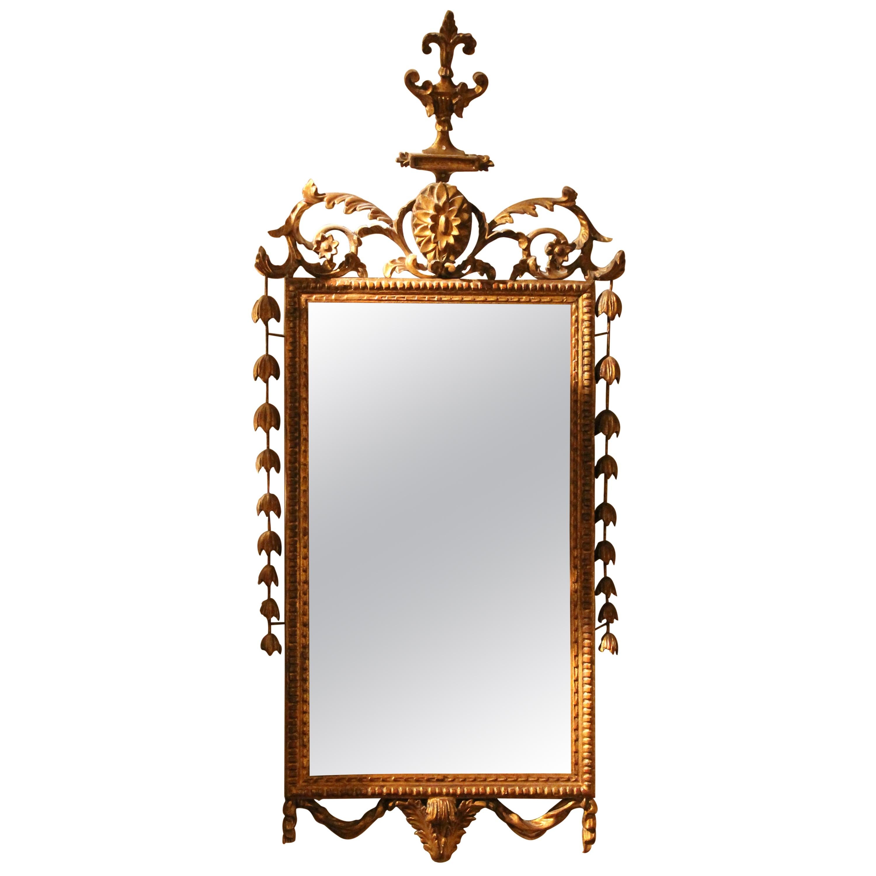 Italian Hollywood Regency Neoclassical Style Carved Giltwood Rectangular Mirror