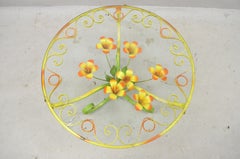 Italian Hollywood Regency Orange Yellow Round Iron Flower Small Coffee Table