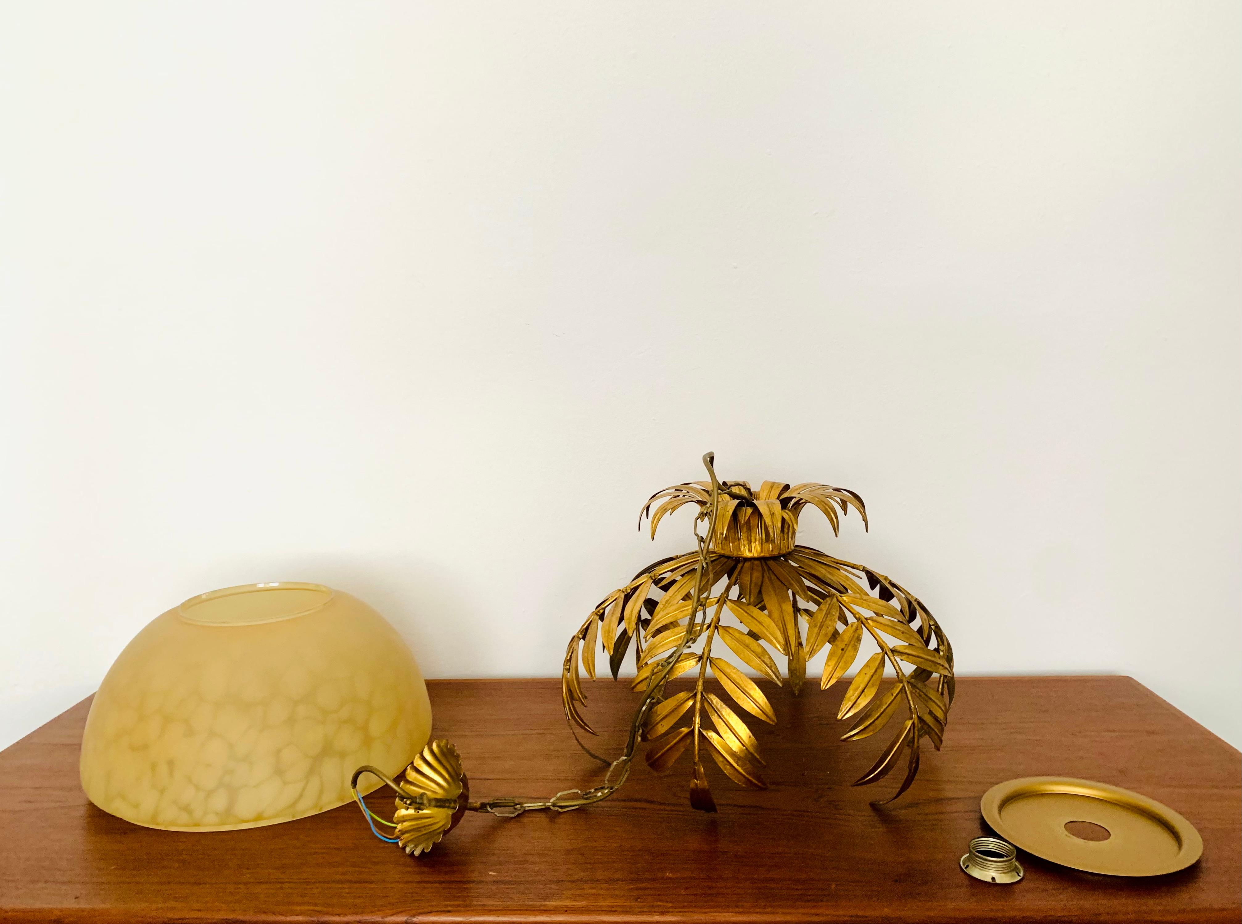 Italian Hollywood Regency Palm Leaf Pendant Lamp by Hans Kögl For Sale 8