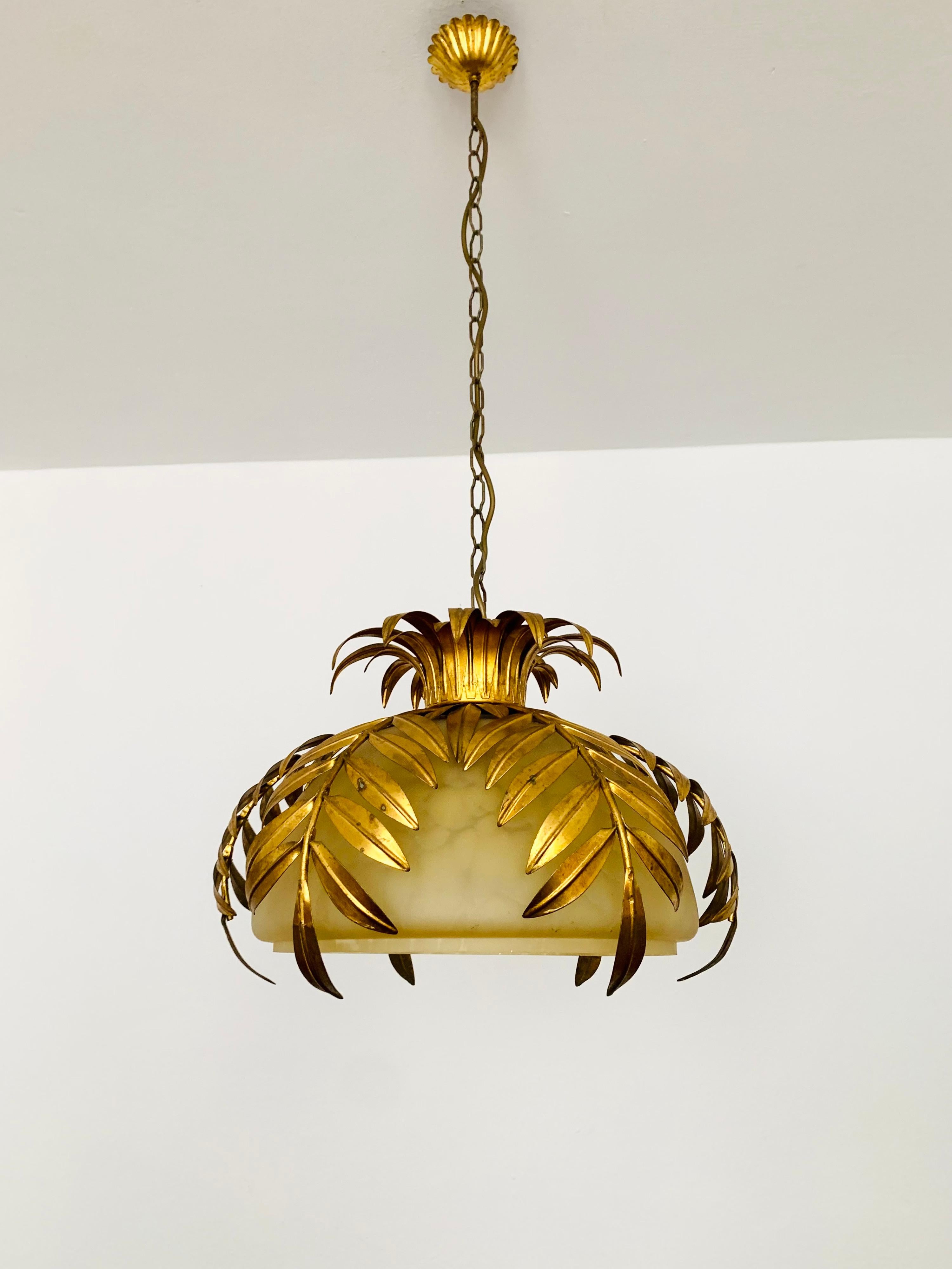 Late 20th Century Italian Hollywood Regency Palm Leaf Pendant Lamp by Hans Kögl For Sale