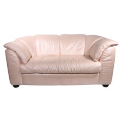 Italian Hollywood Regency Pearlized Pink Leather Loveseat by Natuzzi Sacotti