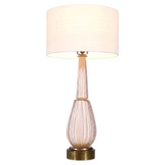 Italian Hollywood Regency Pink Murano Glass Table Lamp w/ Gold Flecks