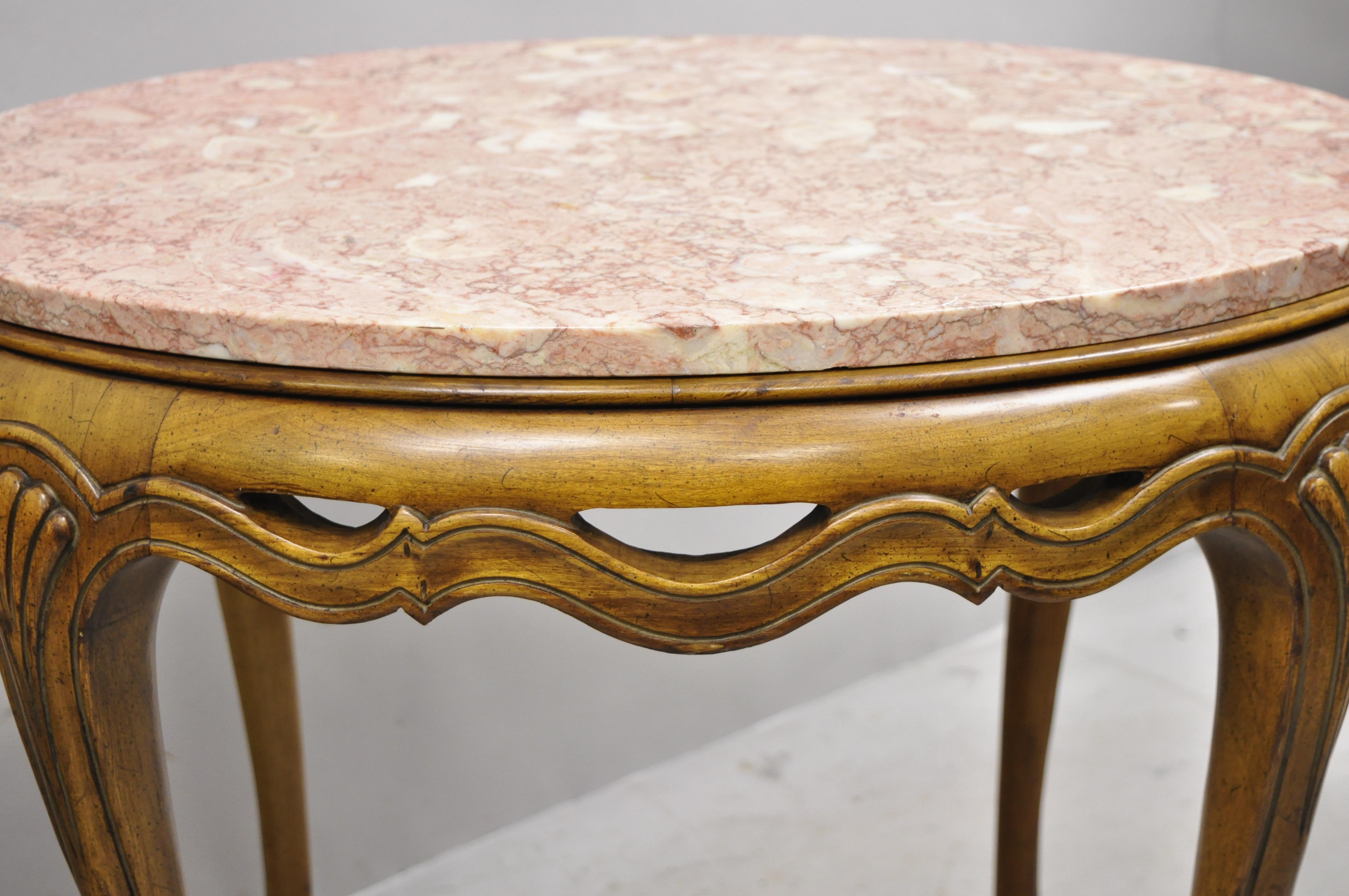 20th Century Italian Hollywood Regency Pink Oval Marble Pretzel Carved Side End Tables, Pair