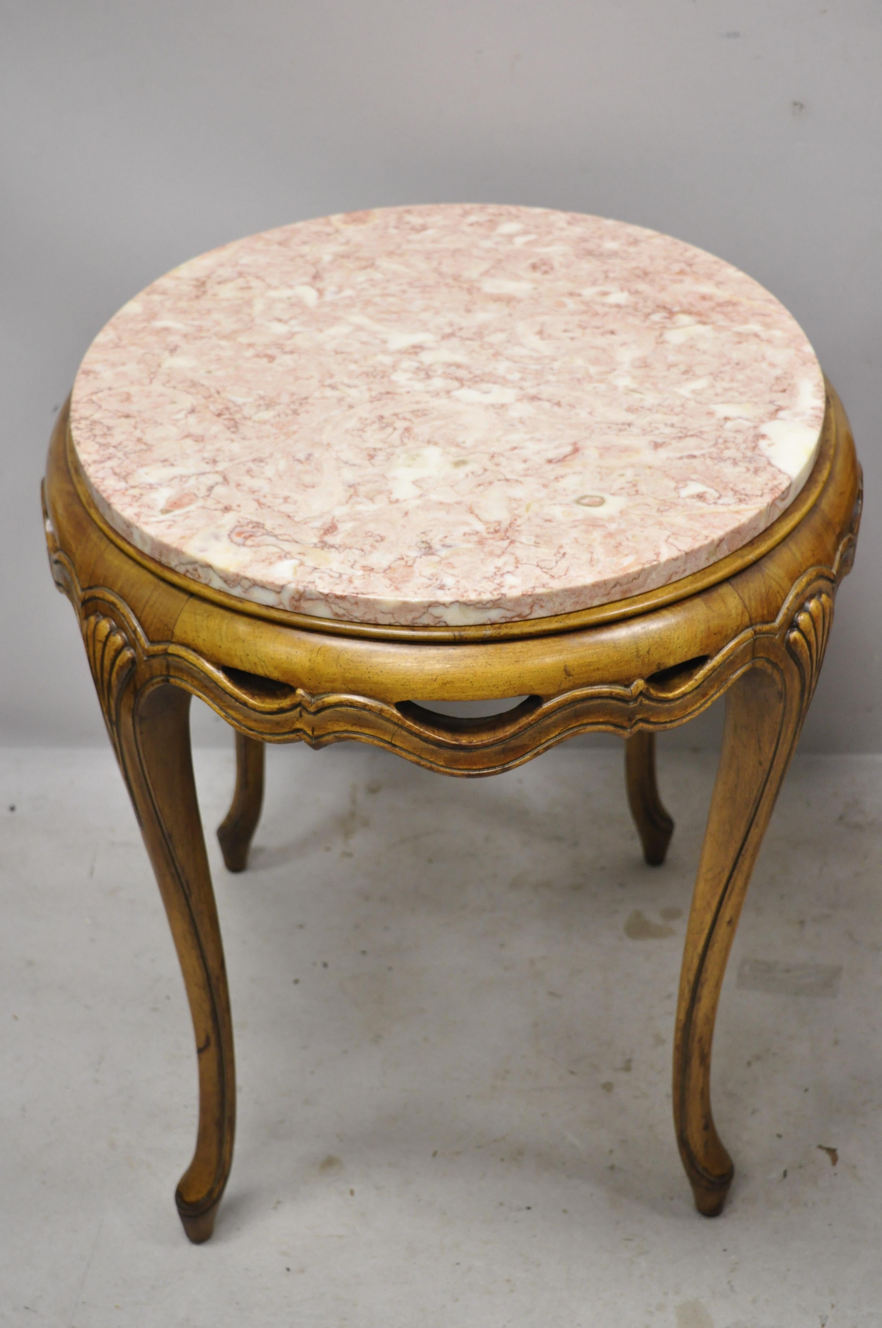 Italian Hollywood Regency Pink Oval Marble Pretzel Carved Side End Tables, Pair 2
