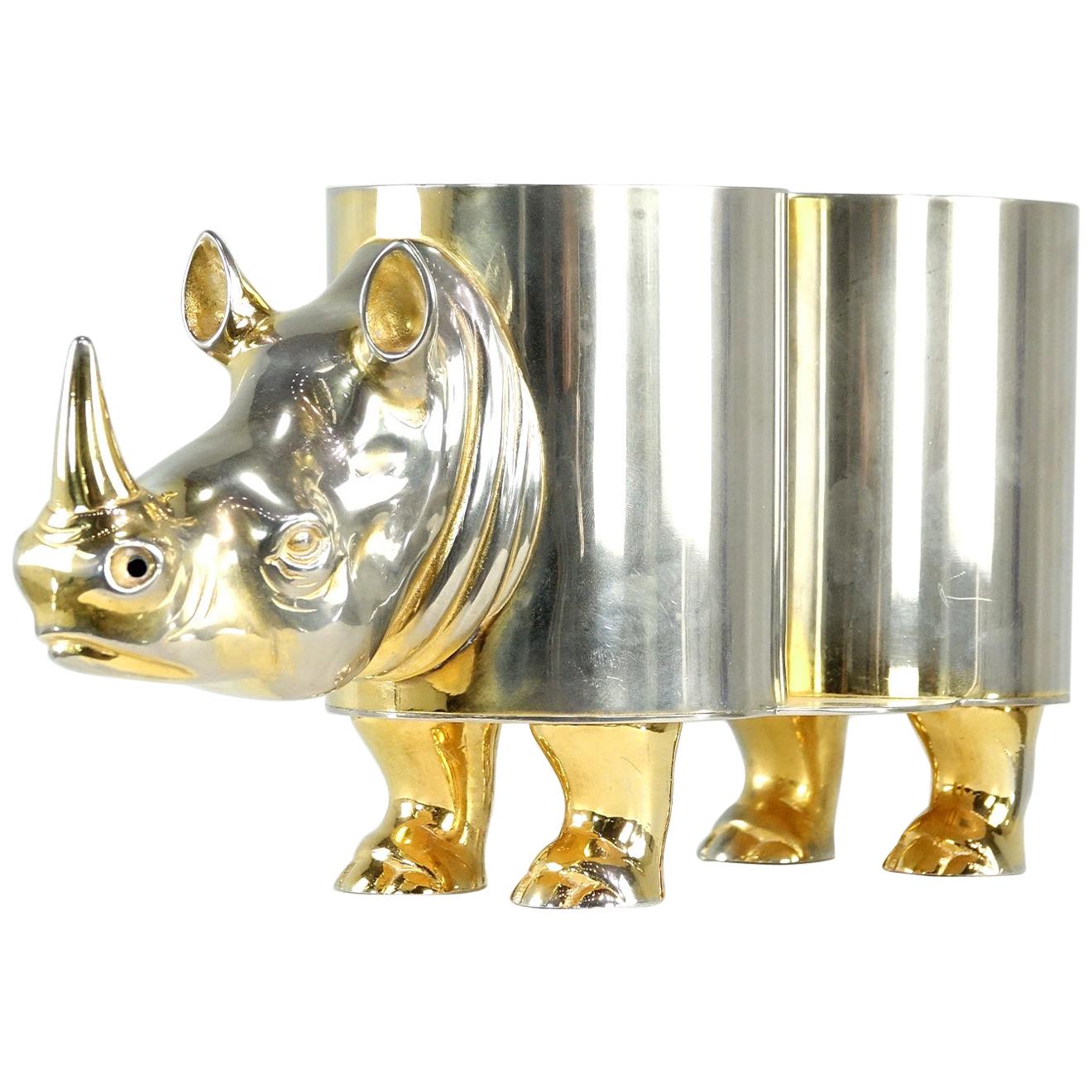 Italian Hollywood Regency Rhinoceros Double Bottle Cooler - Holder