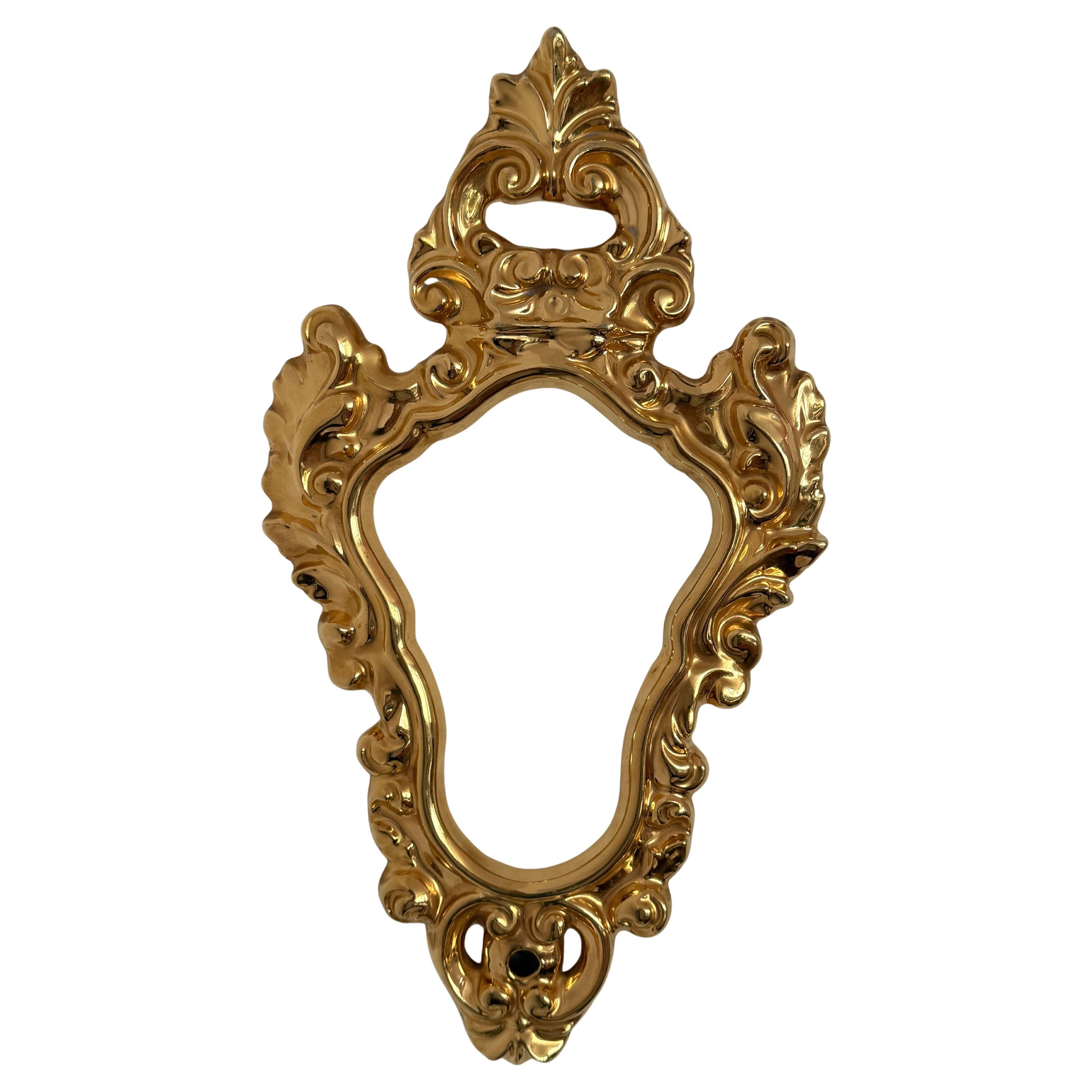Italian Hollywood Regency Rococo Gilt Ceramic Wall Mirror Frame