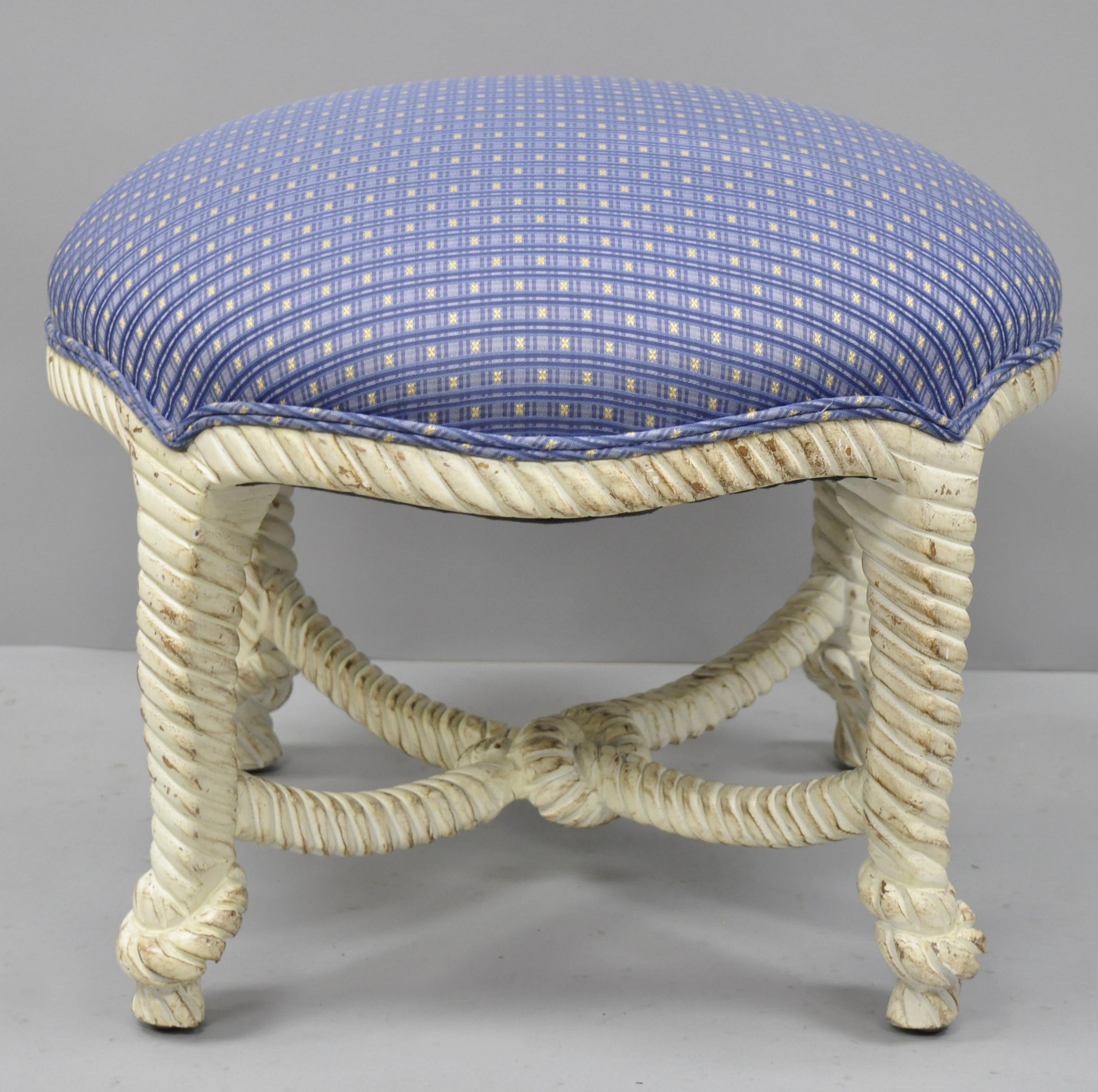 Paar italienische Hocker im Hollywood-Regency-Stil aus Holz mit Seil und Knoten, Napoleon III. (Italienisch) im Angebot