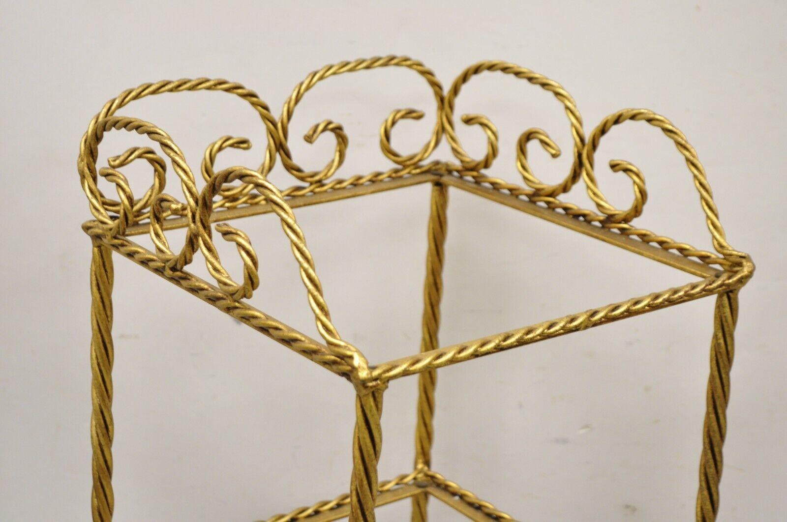 Italian Hollywood Regency Rope Tassel Gold 4 Tier Iron Display Rack Shelf, Pair In Good Condition For Sale In Philadelphia, PA