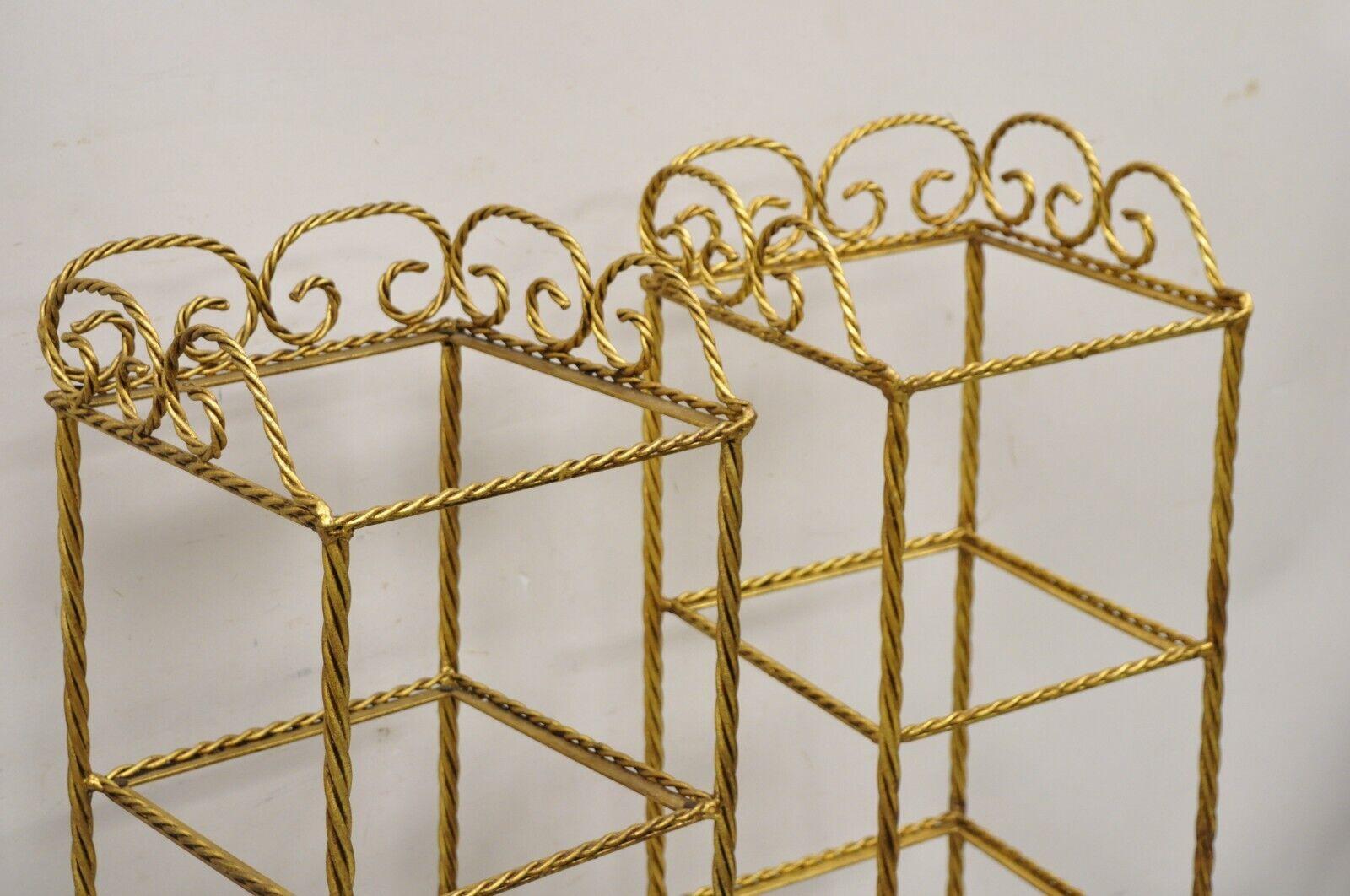 Italian Hollywood Regency Rope Tassel Gold 4 Tier Iron Display Rack Shelf, Pair For Sale 1