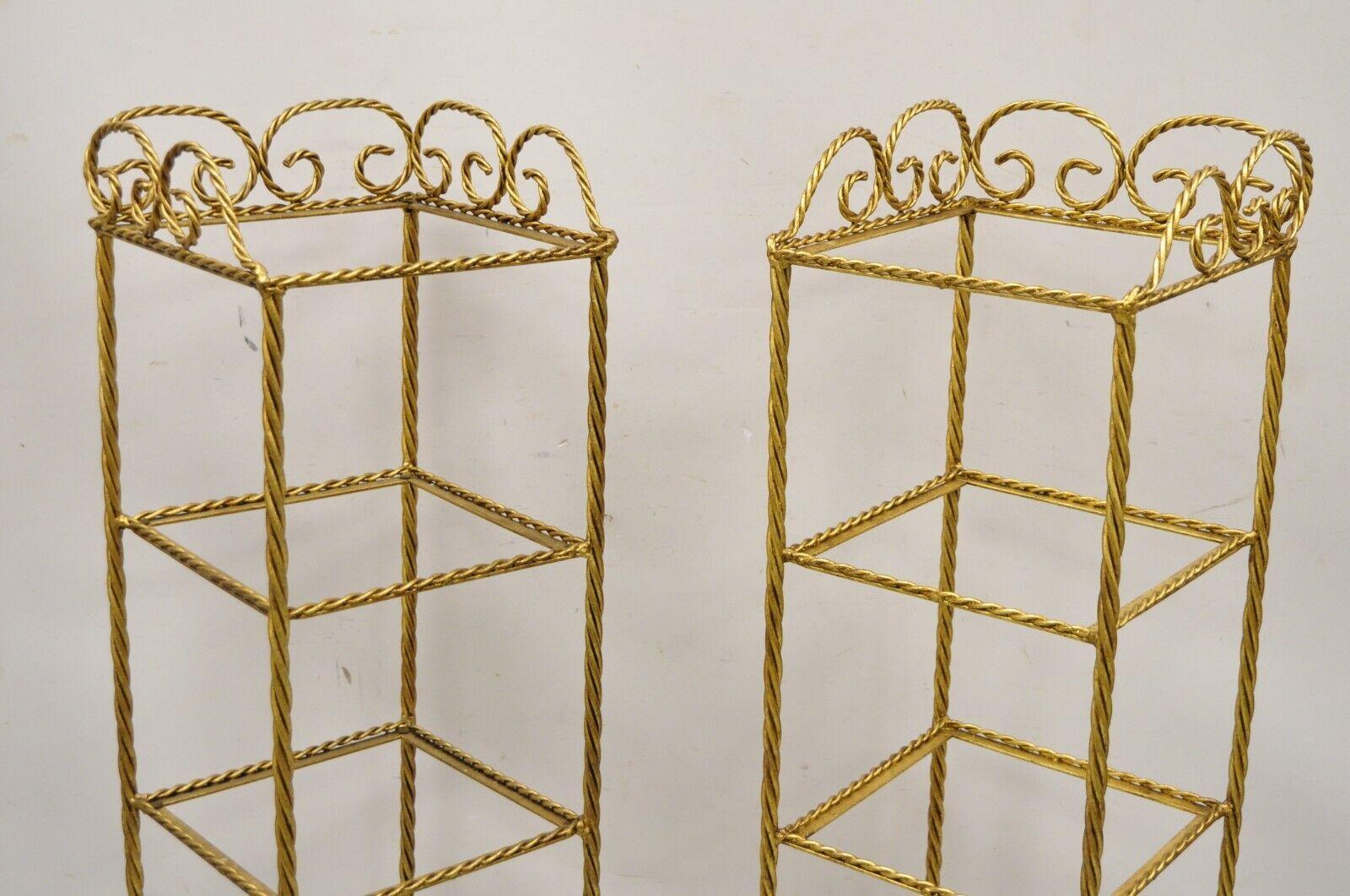 Italian Hollywood Regency Rope Tassel Gold 4 Tier Iron Display Rack Shelf, Pair For Sale 2