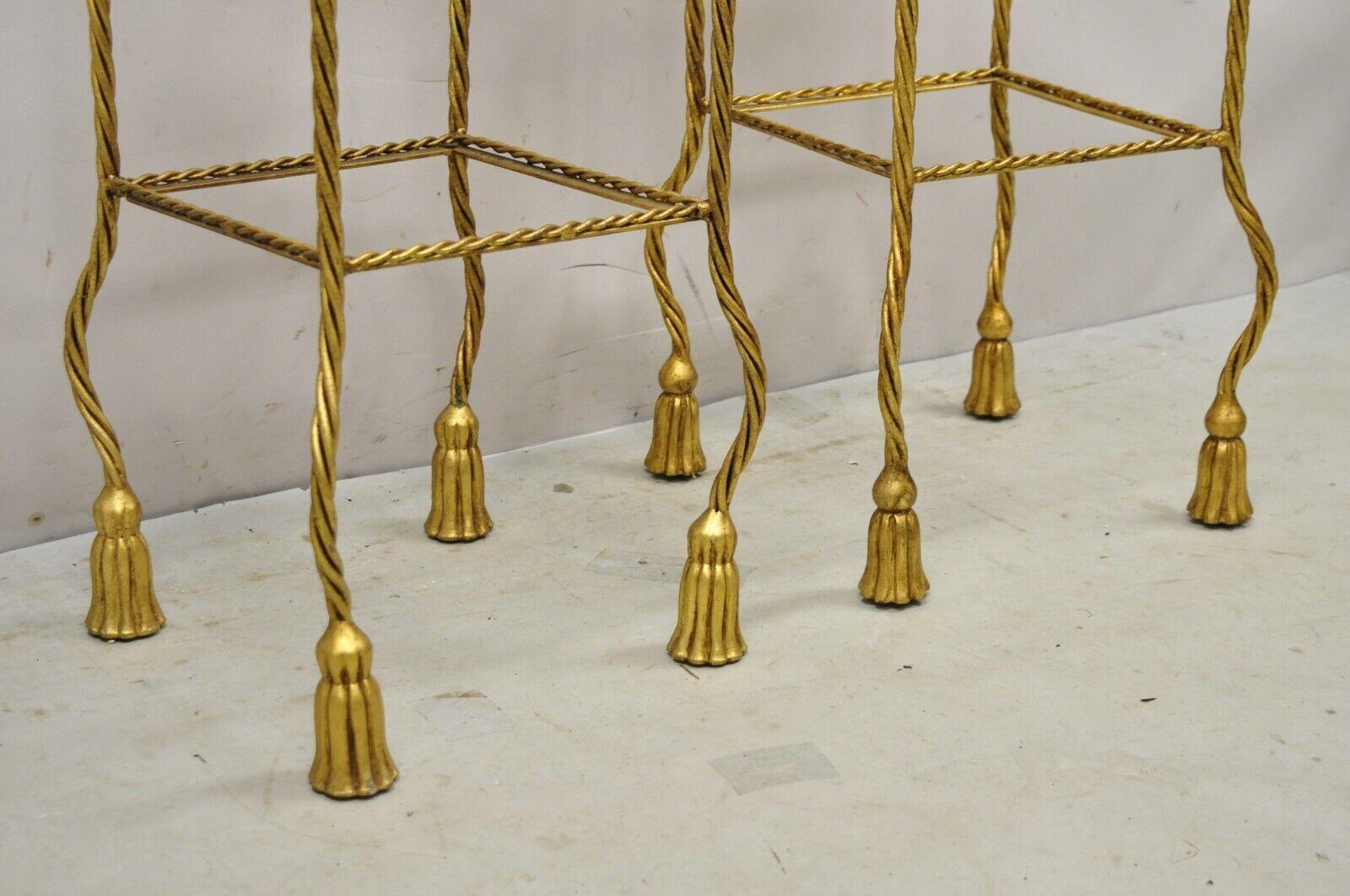 Italian Hollywood Regency Rope Tassel Gold 4 Tier Iron Display Rack Shelf, Pair For Sale 4