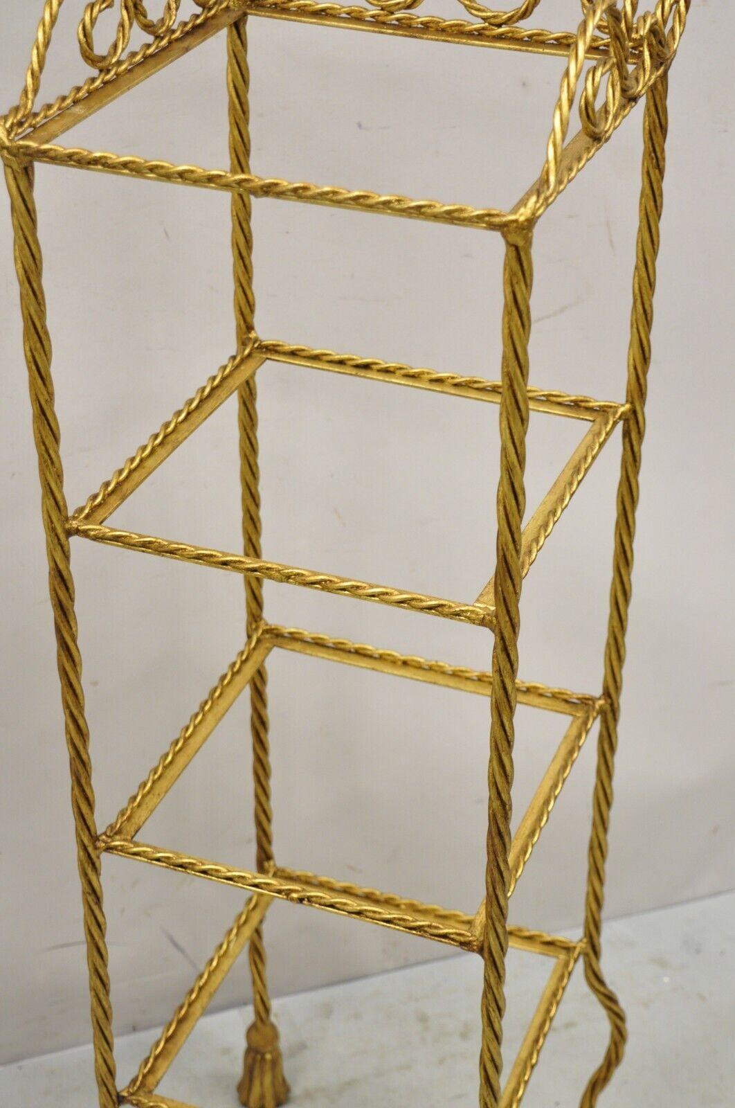 Italian Hollywood Regency Rope Tassel Gold 4 Tier Iron Display Rack Shelf, Pair For Sale 5
