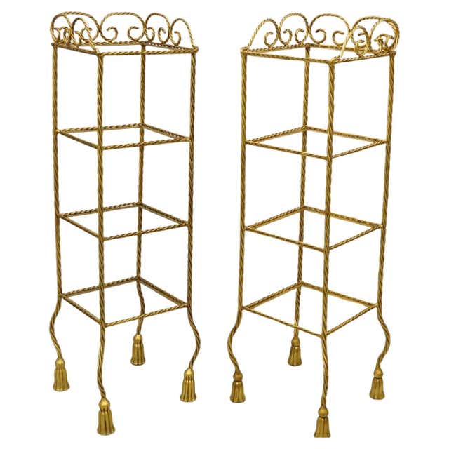 Italian Hollywood Regency Gold Gilt Iron Rope Tassel 4 Tier Etagere ...