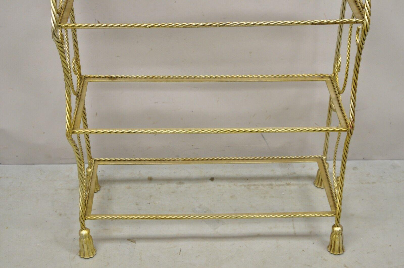 Italian Hollywood Regency Rope Tassel Silver Gold 5 Tier Iron Bakers Rack Shelf For Sale 2