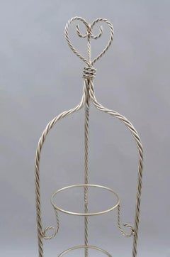 Italian Hollywood Regency Silver Gilt Iron Rope Tassel Plant Stand Muffin Stand