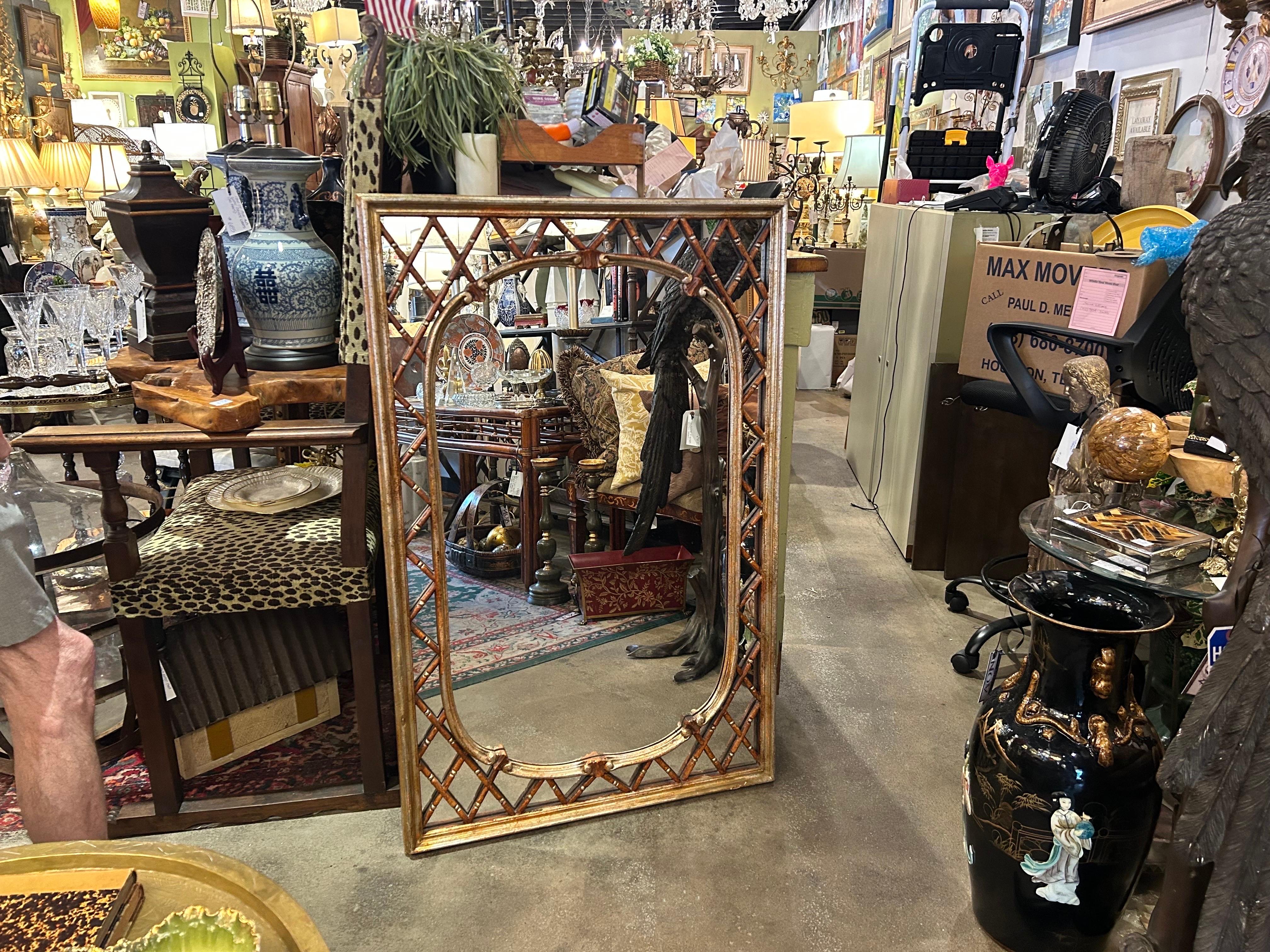 Italian Hollywood Regency Silver Gilt Lattice Mirror In Good Condition For Sale In Houston, TX