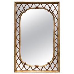Retro Italian Hollywood Regency Silver Gilt Lattice Mirror