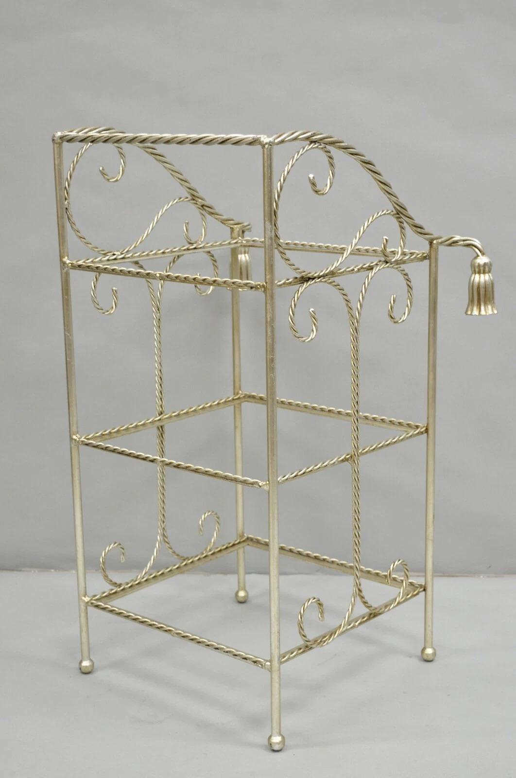 Italienisch Hollywood Regency Silber Eisen Quaste 3 Tier Etagere Handtuchhalter Stand im Angebot 5