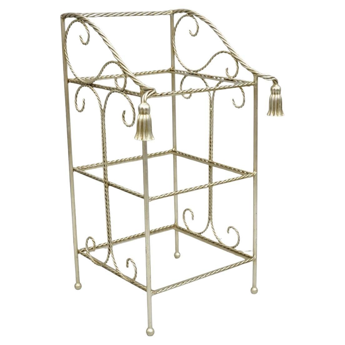 Italienisch Hollywood Regency Silber Eisen Quaste 3 Tier Etagere Handtuchhalter Stand